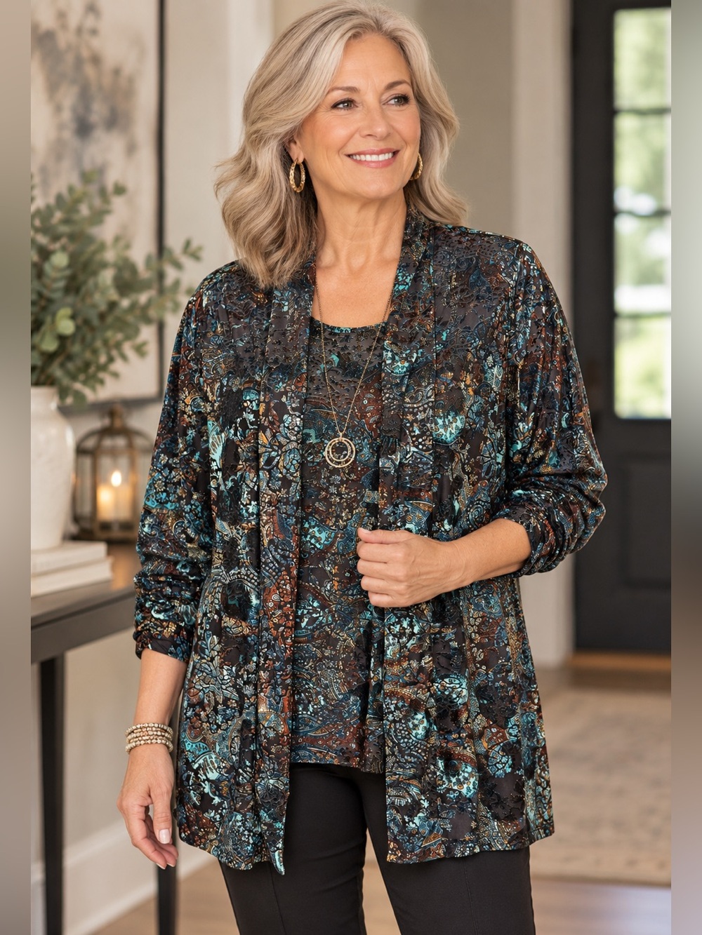 𝙏𝙖𝙣𝙅𝙖𝙮 Women’s XL Velvet Burnout Paisley 2-Piece Cardigan Tank Top Set